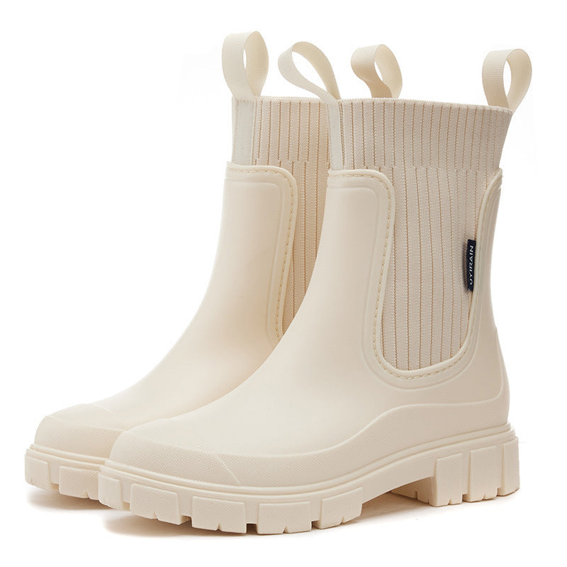 Dames Stijlvolle Regenlaarzen met Antislip Zool en Waterdichte Constructie Beige