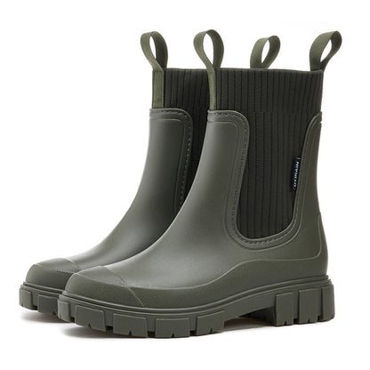 Dames Stijlvolle Regenlaarzen met Antislip Zool en Waterdichte Constructie Groen
