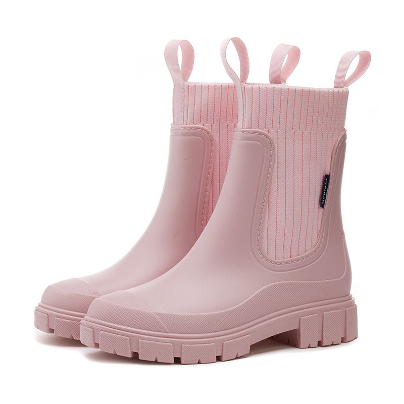 Dames Stijlvolle Regenlaarzen met Antislip Zool en Waterdichte Constructie Roze