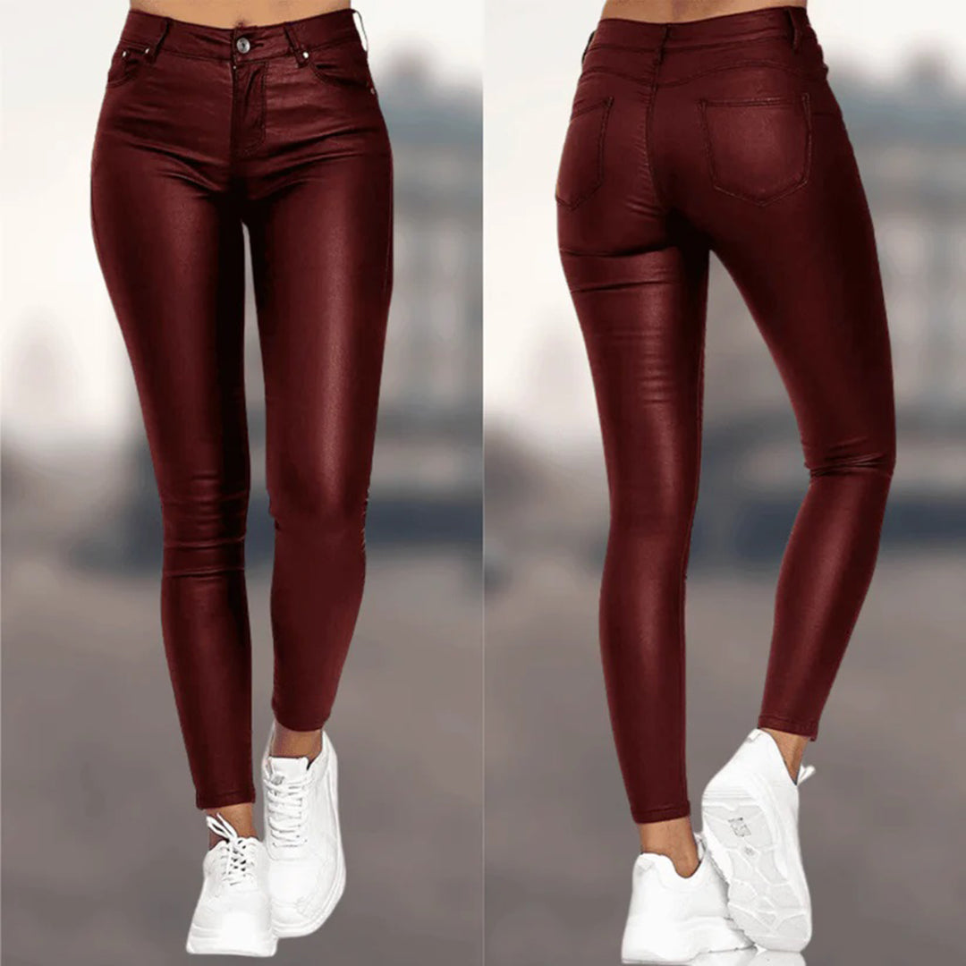 Dames Strakke Lange Broek Bordeauxrood