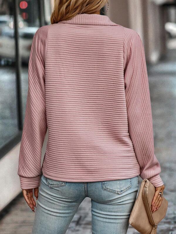 Dames Sweater met Opstaande Kraag en Kwart Rits Lange Mouw ##POS:11##