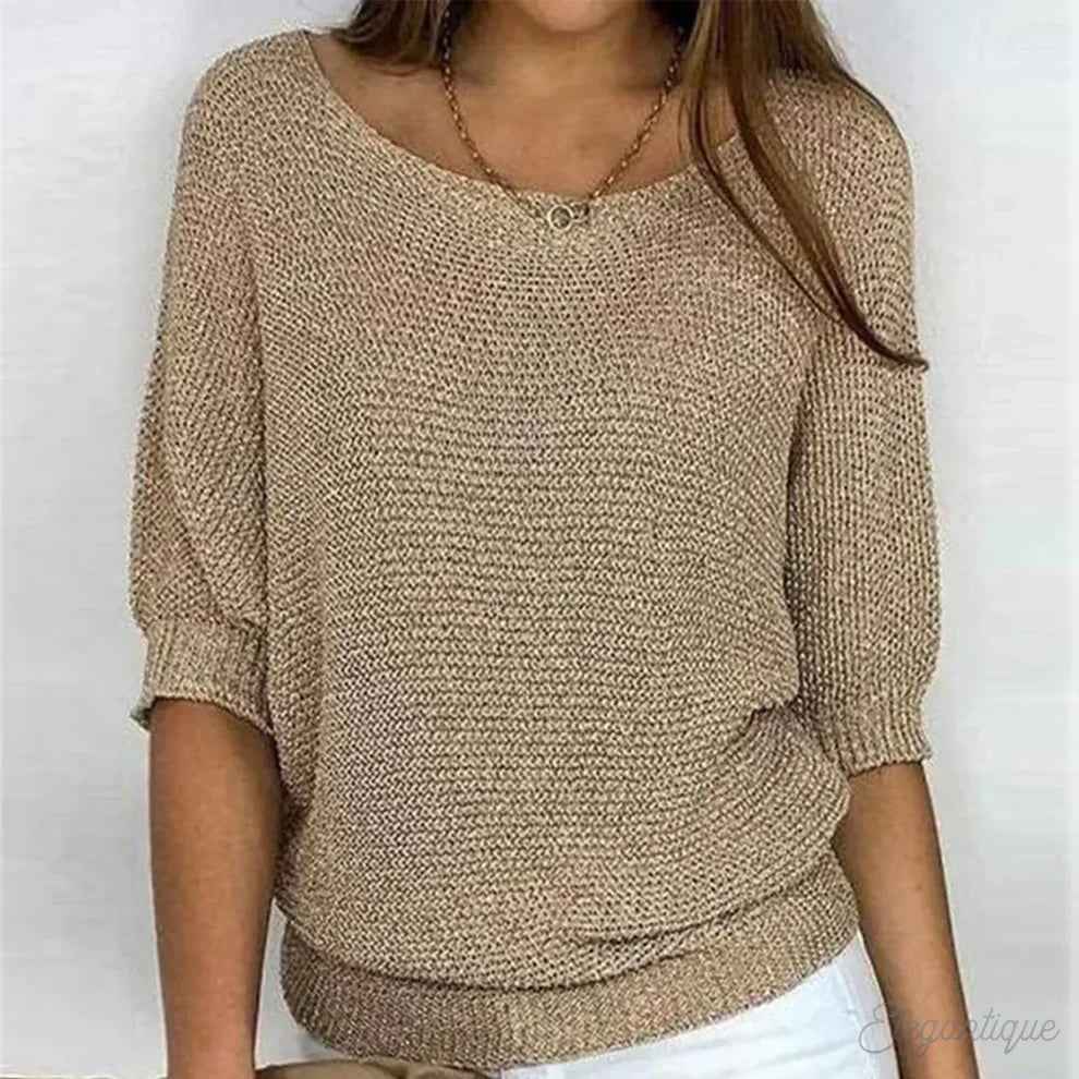 Dames Sweater met Ronde Hals en Driekwart Vleermuismouw Oversized