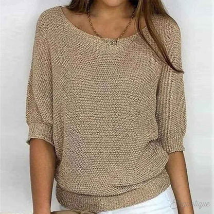 Dames Sweater met Ronde Hals en Driekwart Vleermuismouw Oversized