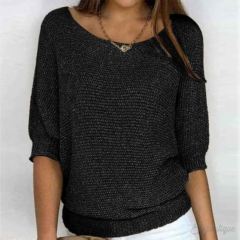 Dames Sweater met Ronde Hals en Driekwart Vleermuismouw Oversized