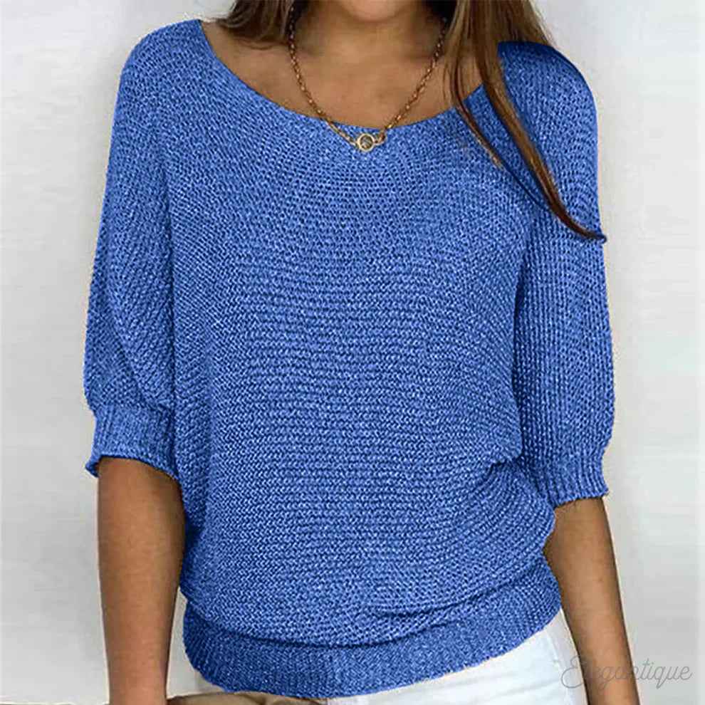 Dames Sweater met Ronde Hals en Driekwart Vleermuismouw Oversized