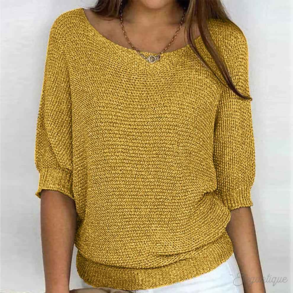 Dames Sweater met Ronde Hals en Driekwart Vleermuismouw Oversized
