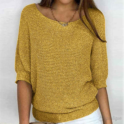 Dames Sweater met Ronde Hals en Driekwart Vleermuismouw Oversized