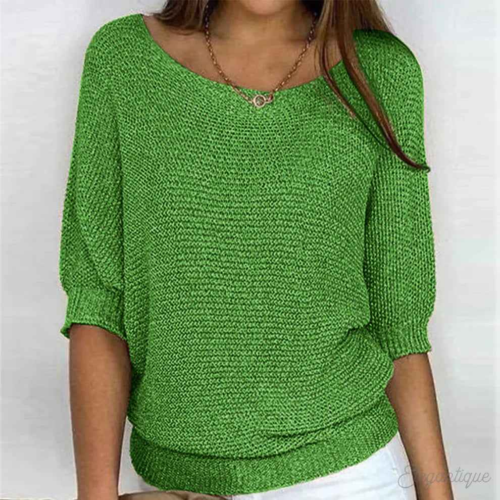 Dames Sweater met Ronde Hals en Driekwart Vleermuismouw Oversized
