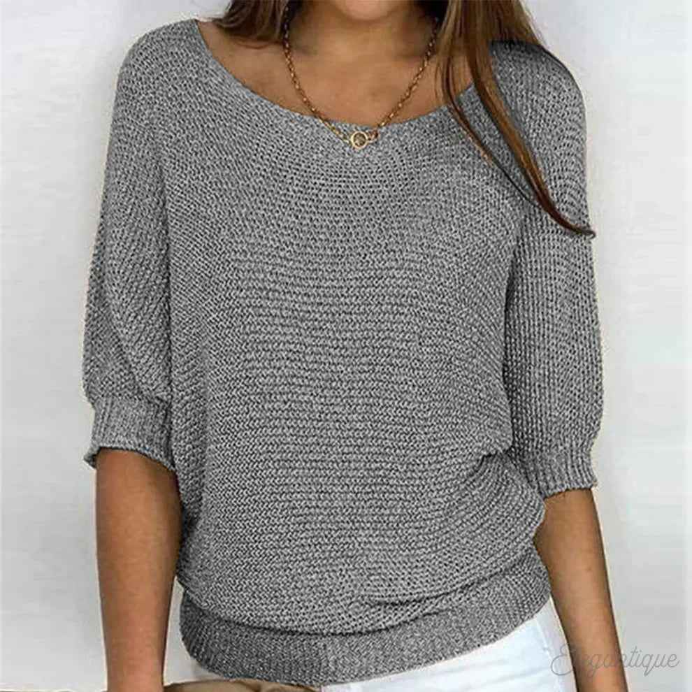 Dames Sweater met Ronde Hals en Driekwart Vleermuismouw Oversized
