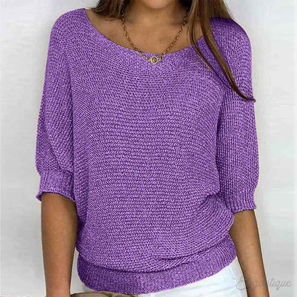 Dames Sweater met Ronde Hals en Driekwart Vleermuismouw Oversized