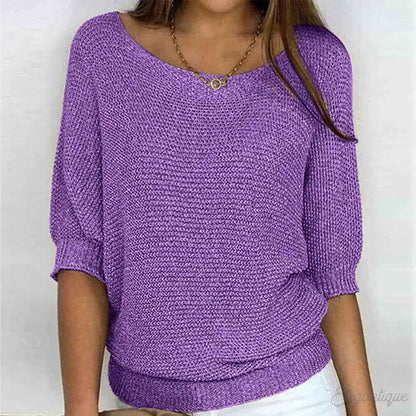 Dames Sweater met Ronde Hals en Driekwart Vleermuismouw Oversized