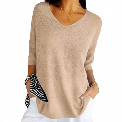 Dames Sweater V-hals met 3/4 Mouwen Oversized Pasvorm