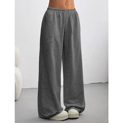 Dames Sweatpants Wide Leg met Elastische Taille en Trekkoord Donkergrijs