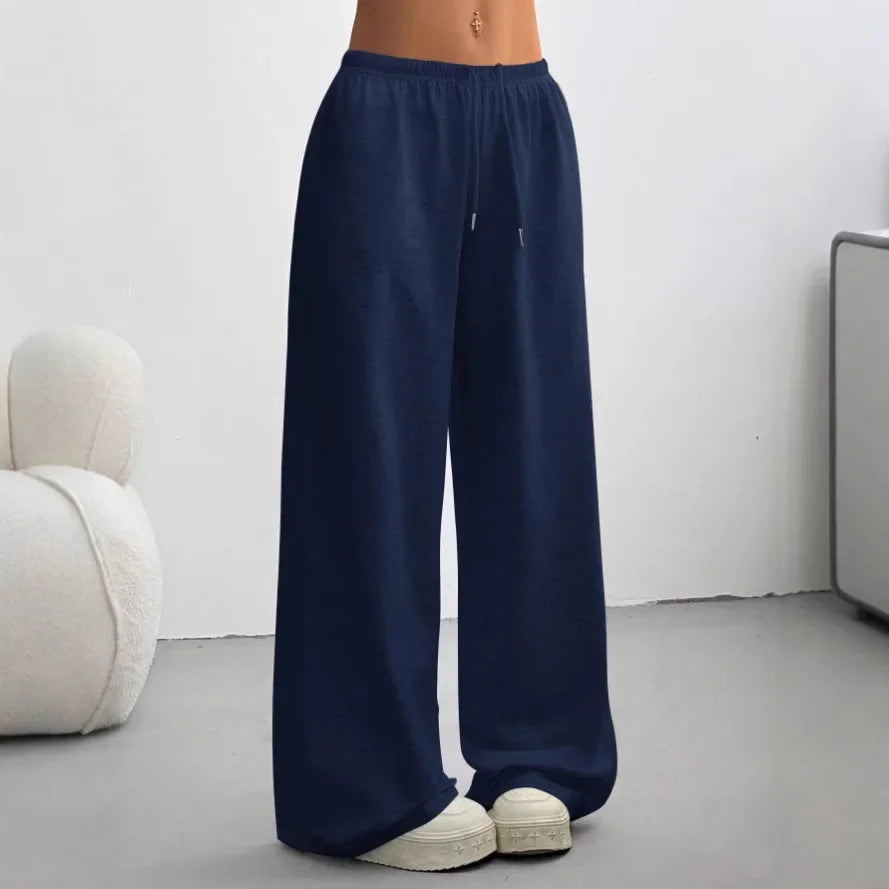 Dames Sweatpants Wide Leg met Elastische Taille en Trekkoord Donkerblauw