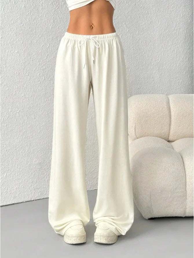Dames Sweatpants Wide Leg met Elastische Taille en Trekkoord Abrikoos