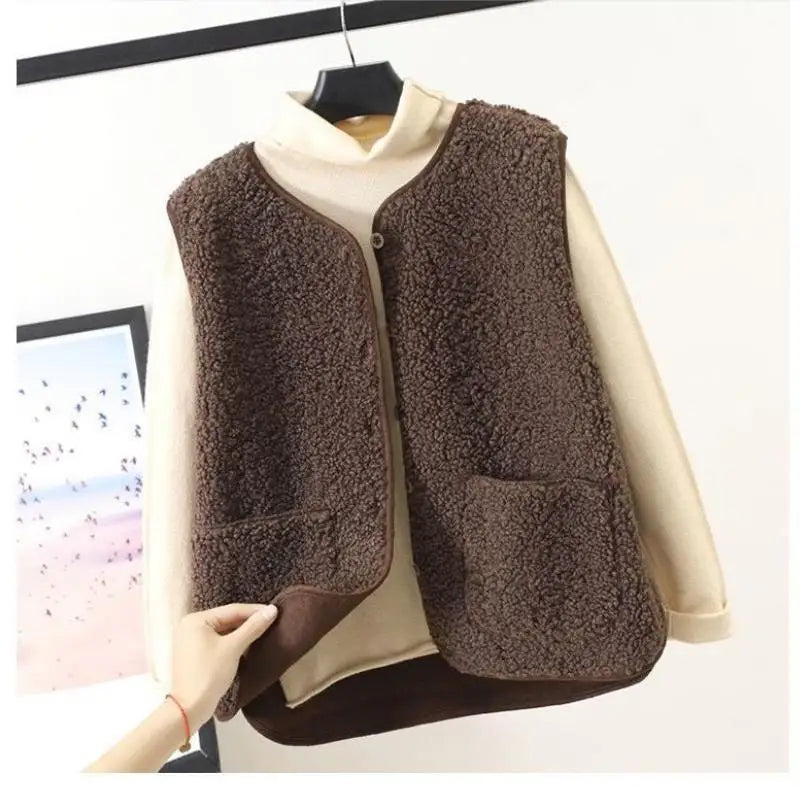 Dames Teddy Gilet met Zakken en Losse Pasvorm