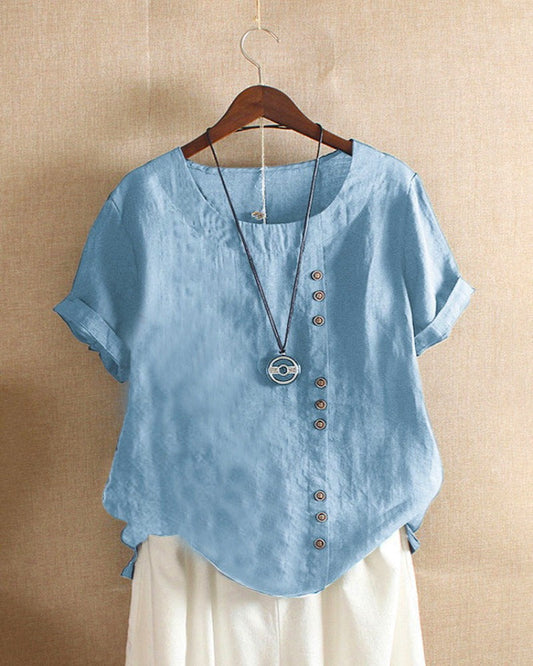 Dames Top met Knoopdetails en Korte Mouwen Lichtblauw