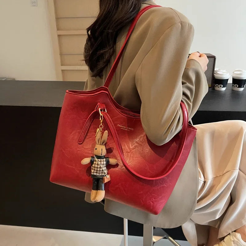Dames Tote Bag met Ritssluiting en Decoratief Sleutelhanger