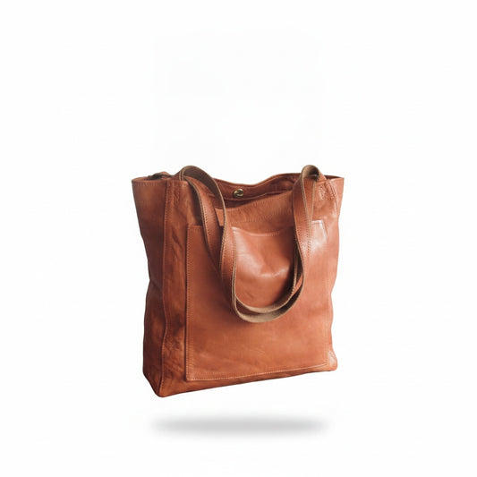 Dames Tote Bag met Voorvak en Draagsluiting in Faux Leder Look