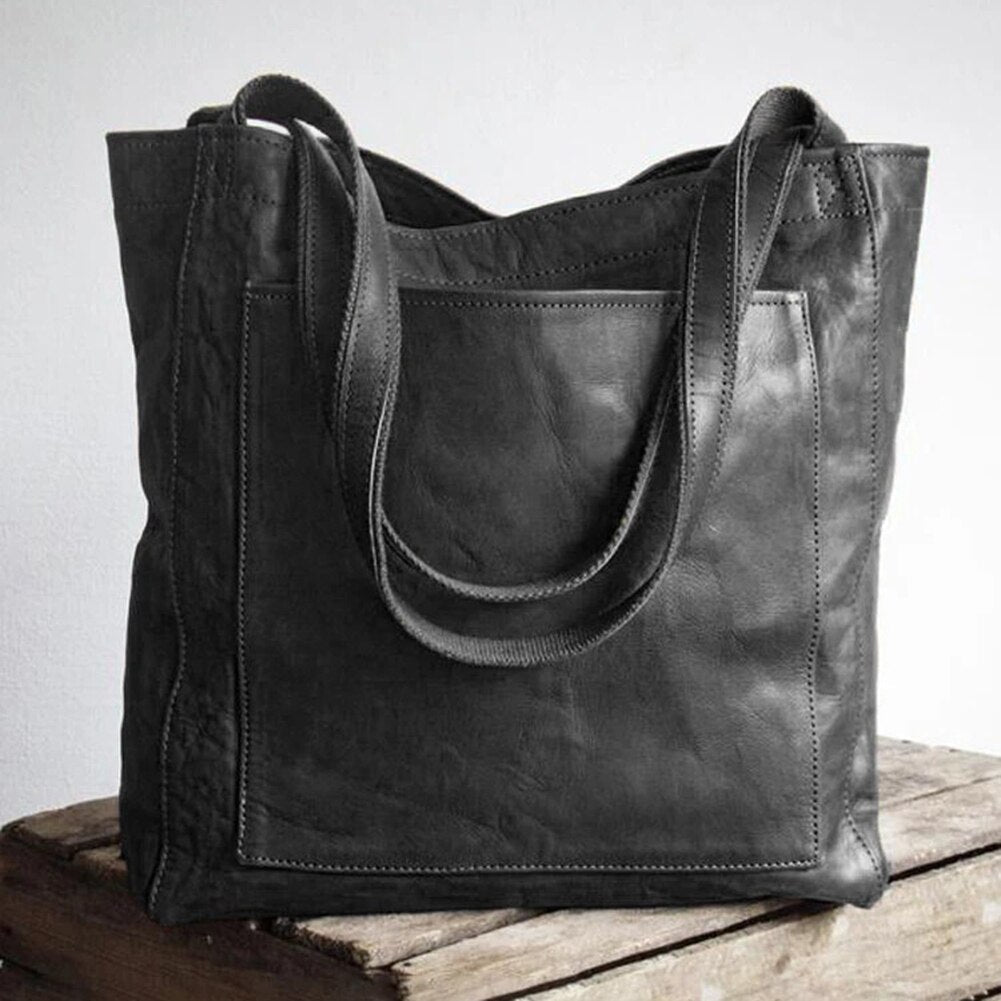 Dames Tote Bag met Voorvak en Draagsluiting in Faux Leder Look