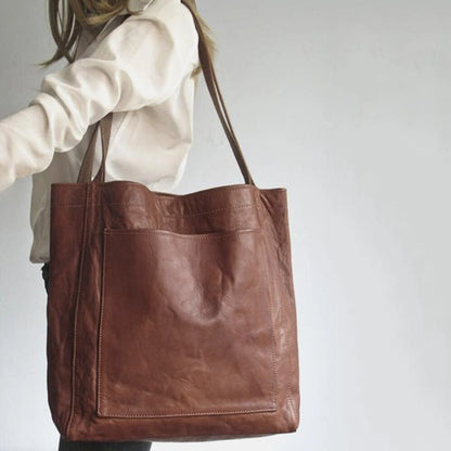 Dames Tote Bag met Voorvak en Draagsluiting in Faux Leder Look