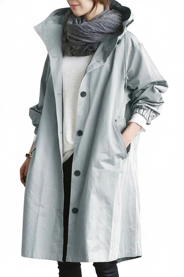 Dames Trench Coat met Capuchon en Knoopsluiting Oversized