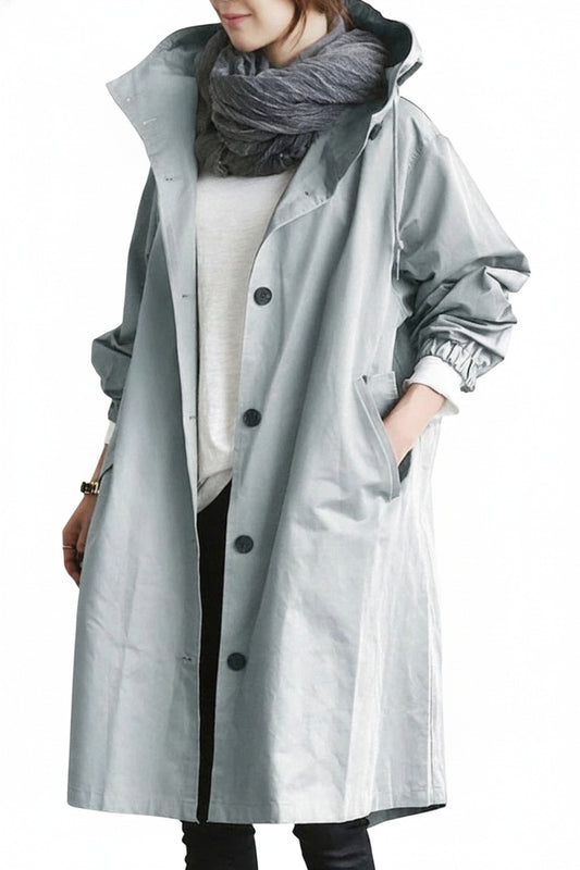 Dames Trench Coat met Capuchon en Knoopsluiting Oversized