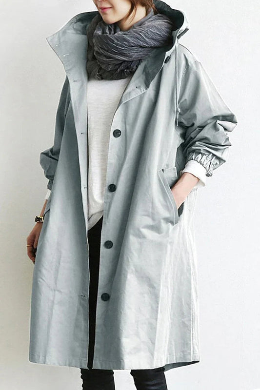 Dames Trench Coat met Capuchon en Knoopsluiting Oversized