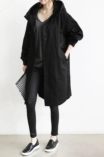 Dames Trench Coat met Capuchon en Knoopsluiting Oversized