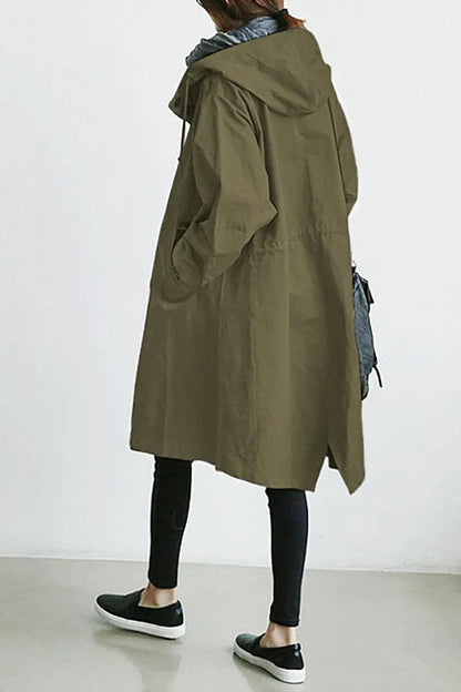 Dames Trench Coat met Capuchon en Knoopsluiting Oversized