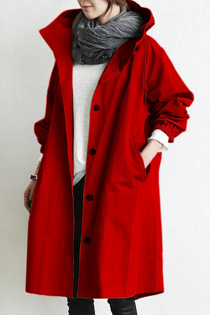 Dames Trench Coat met Capuchon en Knoopsluiting Oversized