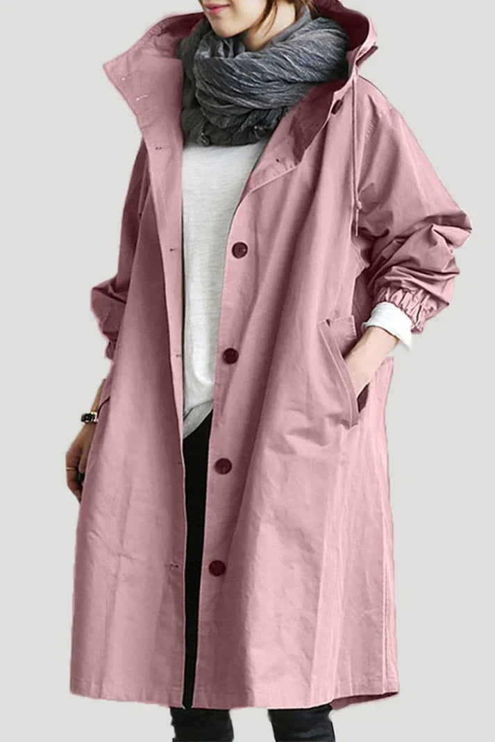 Dames Trench Coat met Capuchon en Knoopsluiting Oversized