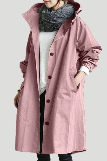 Dames Trench Coat met Capuchon en Knoopsluiting Oversized