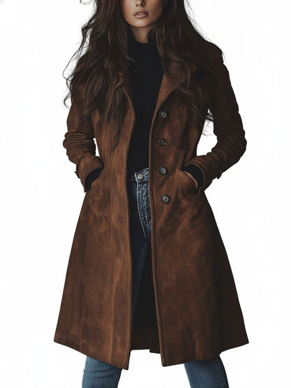 Dames Trench Coat Vintage Look met Reverskraag en Knoopsluiting