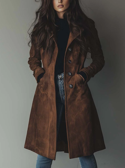 Dames Trench Coat Vintage Look met Reverskraag en Knoopsluiting