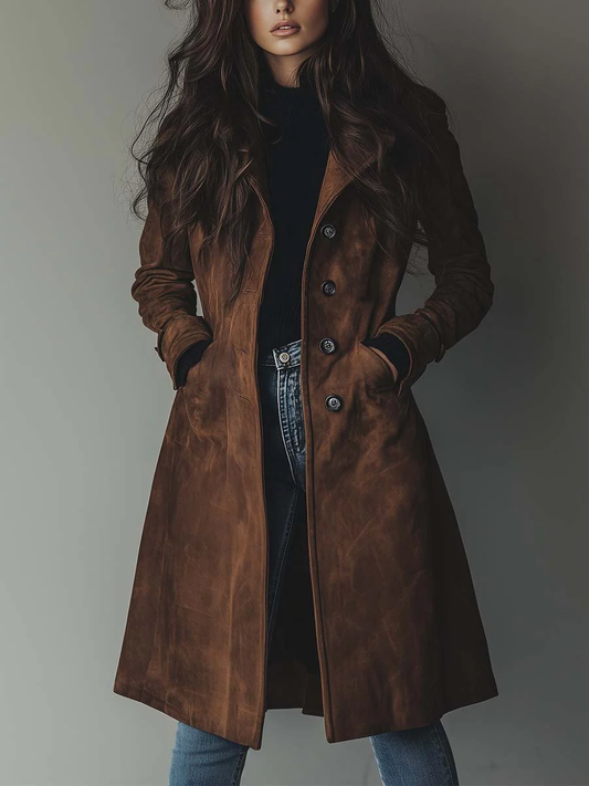 Dames Trench Coat Vintage Look met Reverskraag en Knoopsluiting