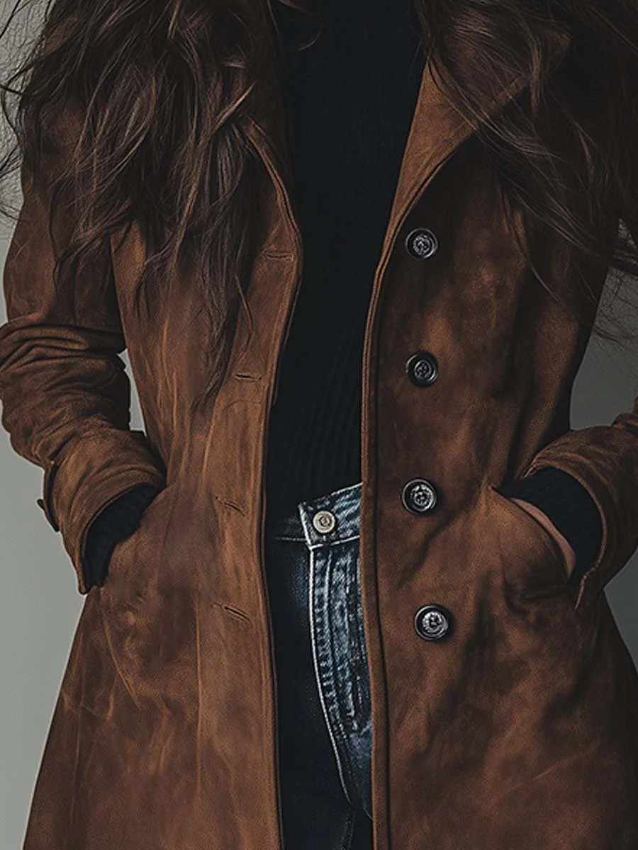 Dames Trench Coat Vintage Look met Reverskraag en Knoopsluiting