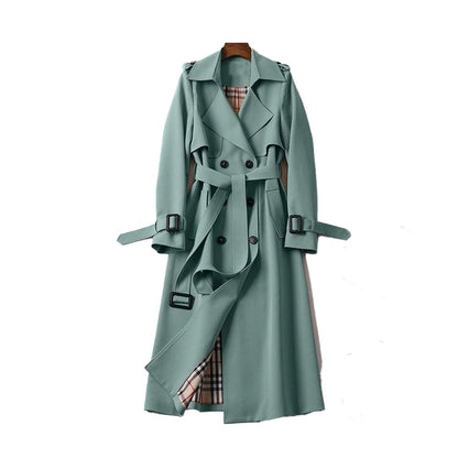 Dames Trenchcoat met Dubbele Knopen en Verstelbare Ceintuur Groen