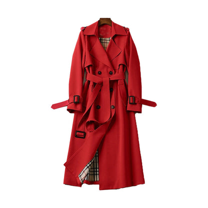 Dames Trenchcoat met Dubbele Knopen en Verstelbare Ceintuur Rood