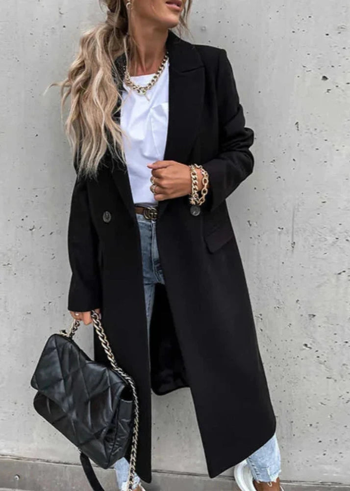 Dames Trenchcoat Winterjas Lang met Getailleerde Pasvorm
