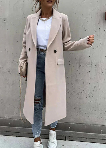Dames Trenchcoat Winterjas Lang met Getailleerde Pasvorm