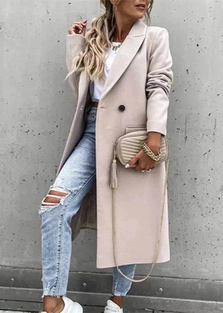 Dames Trenchcoat Winterjas Lang met Getailleerde Pasvorm