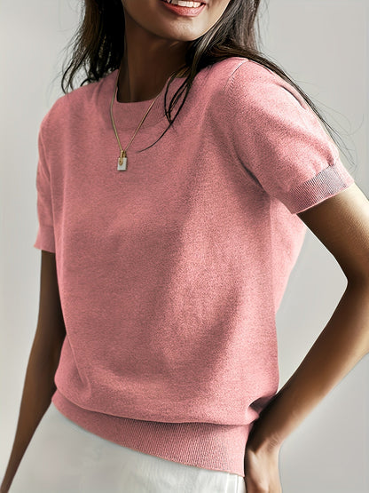 Dames Trui Gebreid Korte Mouw met Ronde Hals Roze