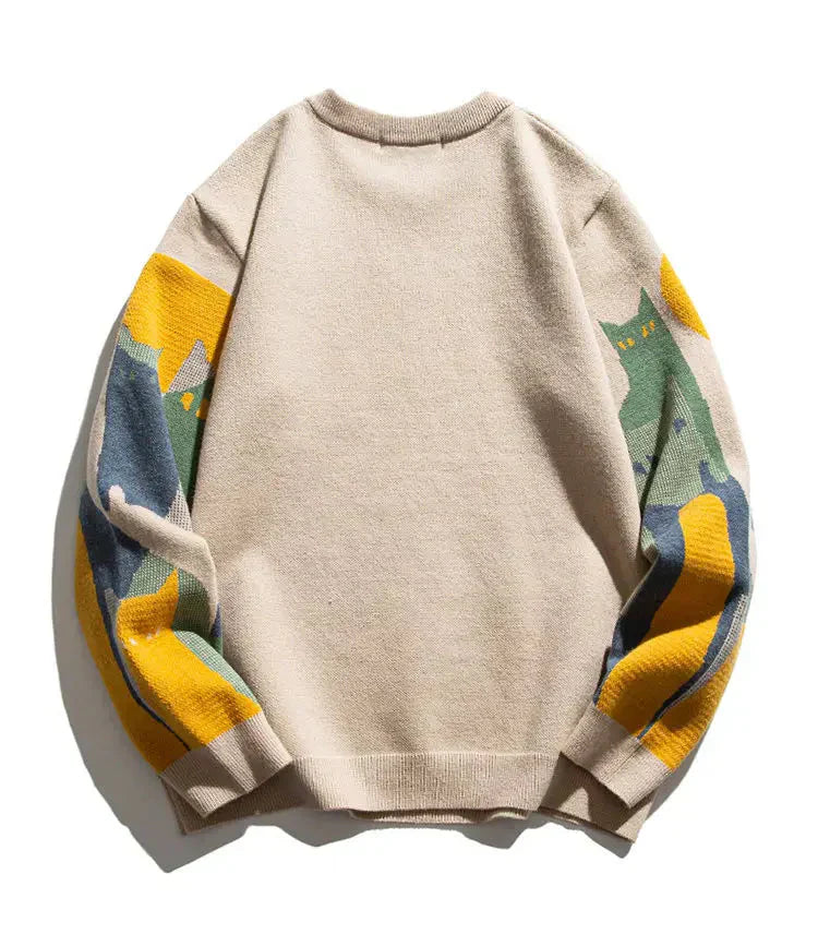 Dames Trui met Kattenprint en Ronde Hals
