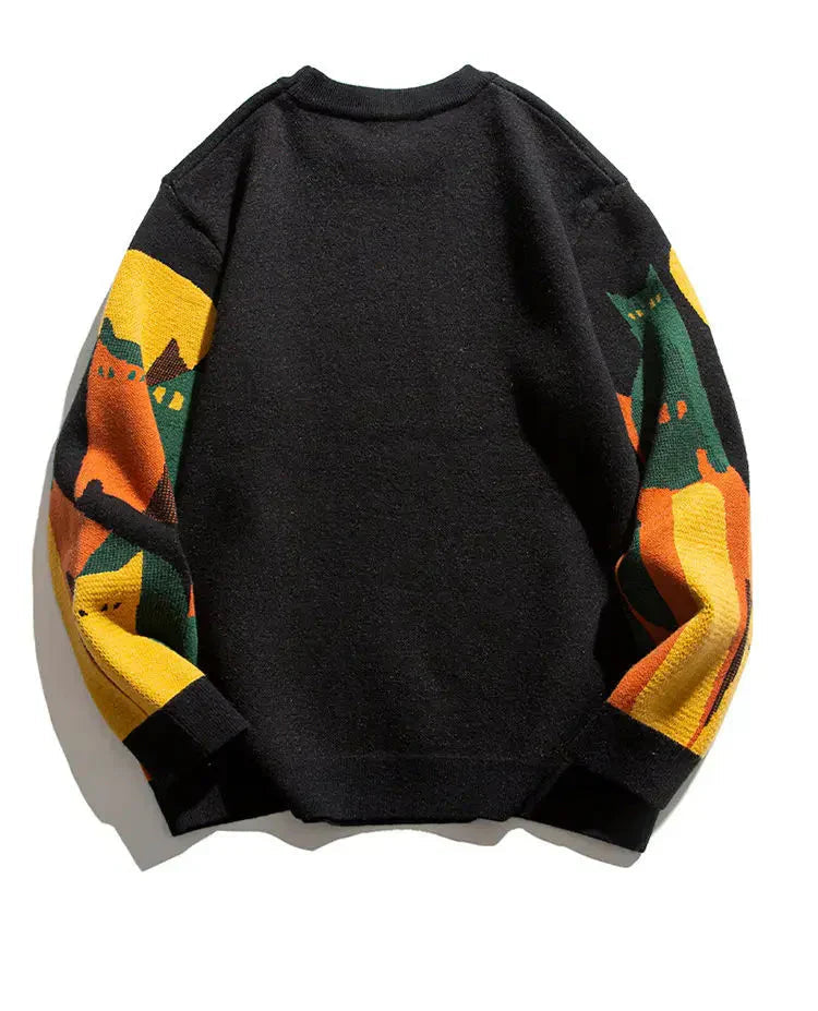 Dames Trui met Kattenprint en Ronde Hals