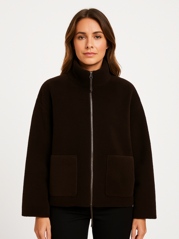 Dames Tussenjas met Oversized Pasvorm en Zachte Sherpa Fleece Donkerbruin