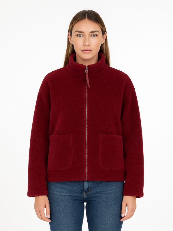 Dames Tussenjas met Oversized Pasvorm en Zachte Sherpa Fleece Rood