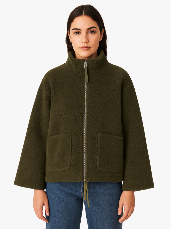 Dames Tussenjas met Oversized Pasvorm en Zachte Sherpa Fleece Groen