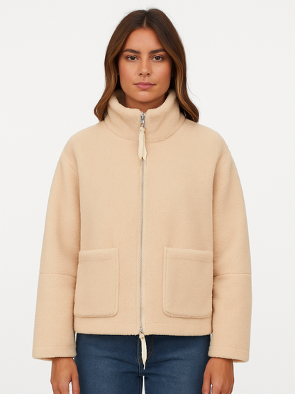Dames Tussenjas met Oversized Pasvorm en Zachte Sherpa Fleece Abrikoos