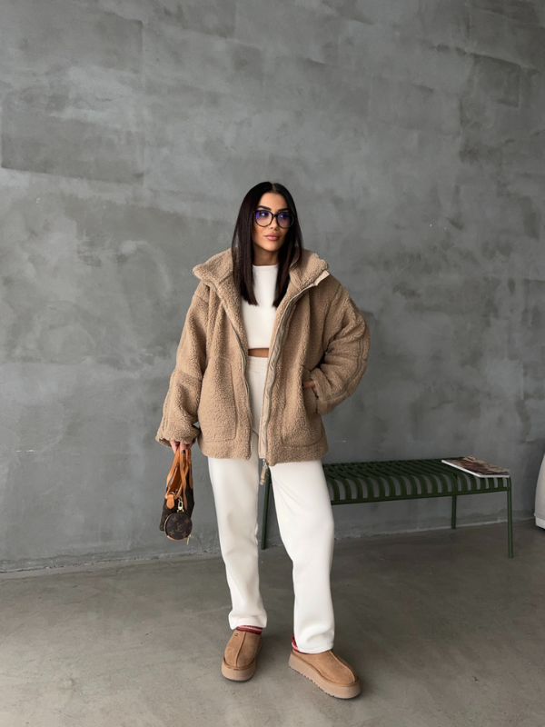 Dames Tussenjas met Oversized Pasvorm en Zachte Sherpa Fleece
